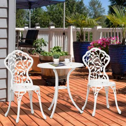 Outsunny 3 Pcs Aluminium Bistro Set Garden Furniture Dining Table Chairs Antique Outdoor Seat Patio Seater