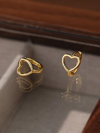 1 Paio Tacchi A Cerchio Minimalistici E Lussuosi In Argento Sterling 925 In Stile Coreano Con Design A Cuore Vuoto Orecchini Per Donne E Ragazze, Adatti Per L'uso Quotidiano, Come Regalo Di Compleanno E San Valentino