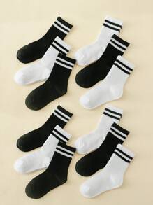 12 Pairs Children's Students' Black & White Striped Sport High Socks,For Spring And Summer - Black and White - View 4