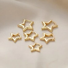 6pcs Simple Metal Five-Pointed Star Shaped Copper Earrings, Great For Women's Vacation, Dating, Gifts And Daily Wear - Yellow Gold - View 5