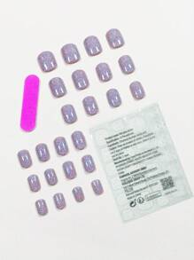 24入組閃亮短橢圓假指甲銀色亮片假指甲膠片套裝，女性艷彩指甲藝術設計，按壓式指甲，美甲用品 - 彩色 - 查看 2