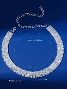 1入精美5排全鑽石及方格氧化鋯項鏈 - 銀色 - 查看 3