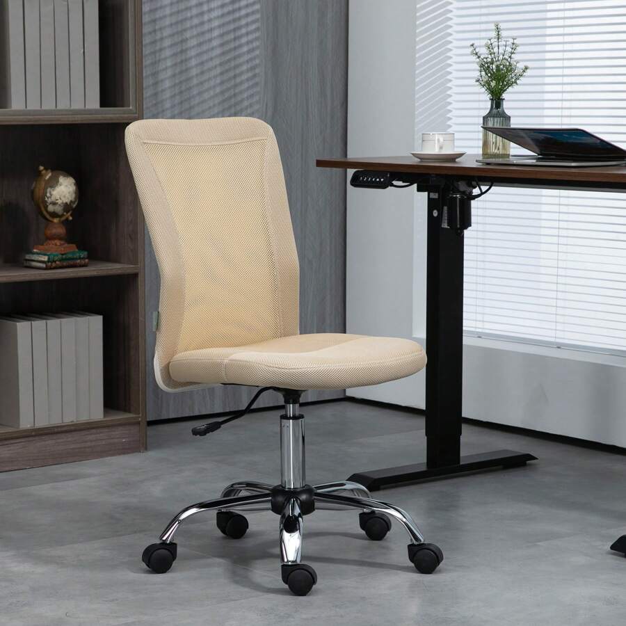 Vinsetto Mesh Office Chair, Desk Chair, Armless Swivel Computer Chair With Rolling Wheels For Study And Work - 米色 - 查看 1