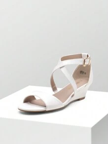 Women Wedge Sandals Adjustable Ankle Strap Open Toe Platform  Low Wedge Work Valentine's Day Wedding Party  Dating Prom Pump Wedge Sandals - 白色 - 查看 2