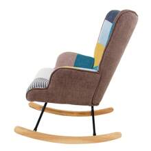 Rocking Chair, Mid Century Fabric Rocker Chair With Wood Legs And Patchwork Linen For Livingroom Bedroom - 彩色 - 查看 4
