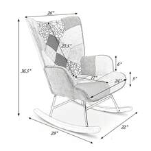 Rocking Chair, Mid Century Fabric Rocker Chair With Wood Legs And Patchwork Linen For Livingroom Bedroom - 彩色 - 查看 5