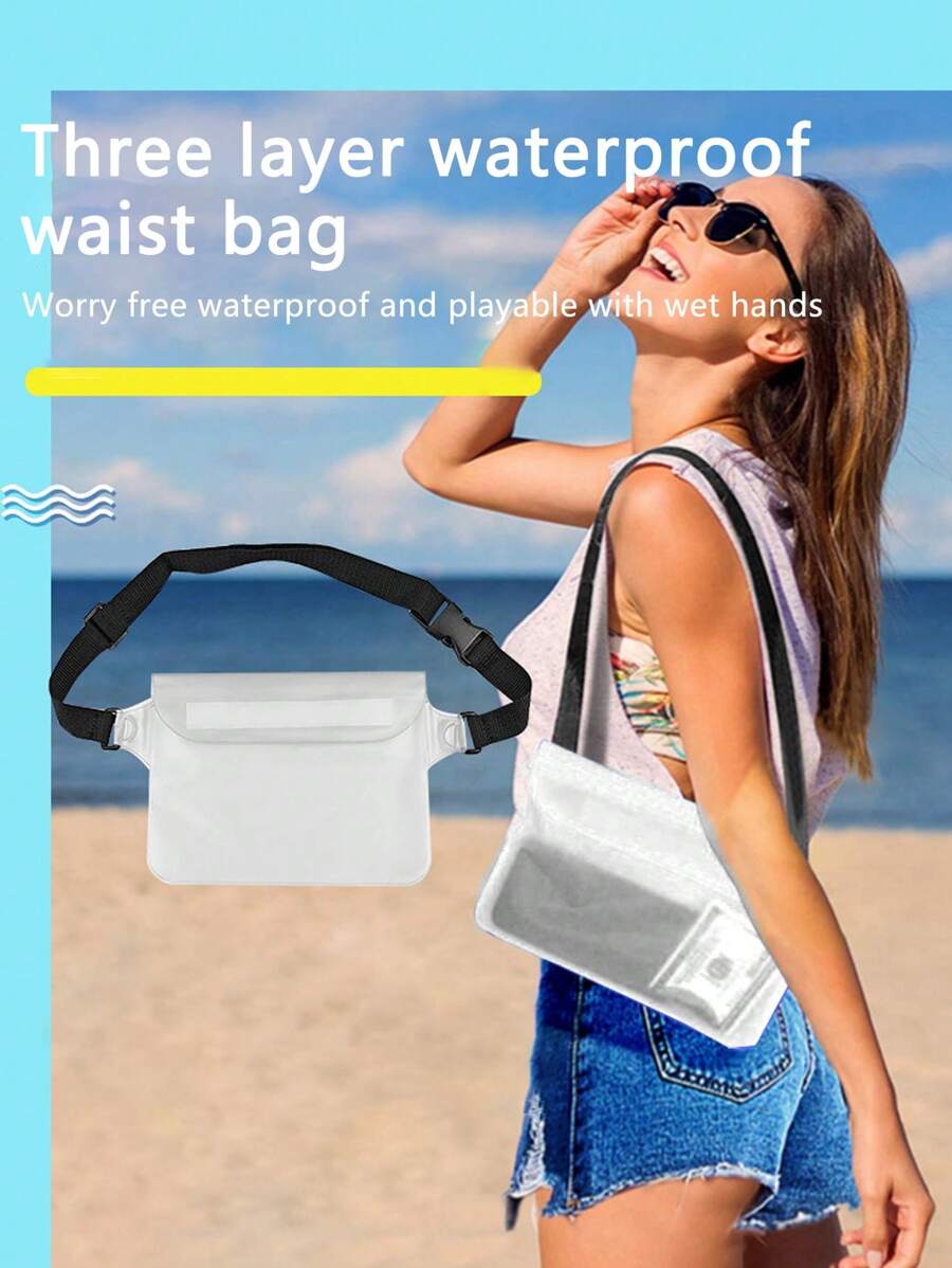 Waterproof Waist Pack For Swimming, Outdoor Activities, And Water Parks With Touch-Screen Compatible Transparent Waterproof Pouch For Phone Pool Bag - White - View 1