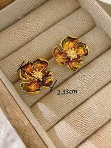 Hoa hồng Tím Thiết kế hoa 2024 Phong cách mới Hoa tai , Mới Phong cách Trung Quốc , Thích hợp Đối với Hình vuông , Đang hiển thị Nhỏ bé ; Cao cấp Và Quá quắt Hoa tai - Vàng - Xem 5