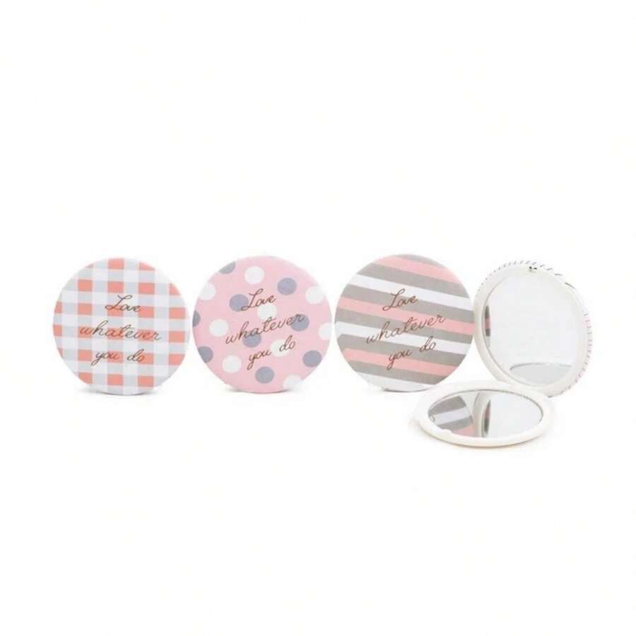 kit 3 peças de espelho cosmético redondo com vários padrões enviados aleatoriamente