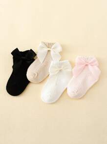 4pairs/Set Baby Girls' Mesh Socks With Small Bow For Spring And Summer