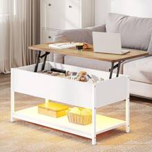YITAHOME Lift Top Coffee Table, Wooden Lifting Adjustable Tabletop Height Coffee Table With Hidden Storage And Open Shelf For Living Room, With Power Strip And LED Light Strip,100x50x(49-63.5) Cm - Grey - View 1