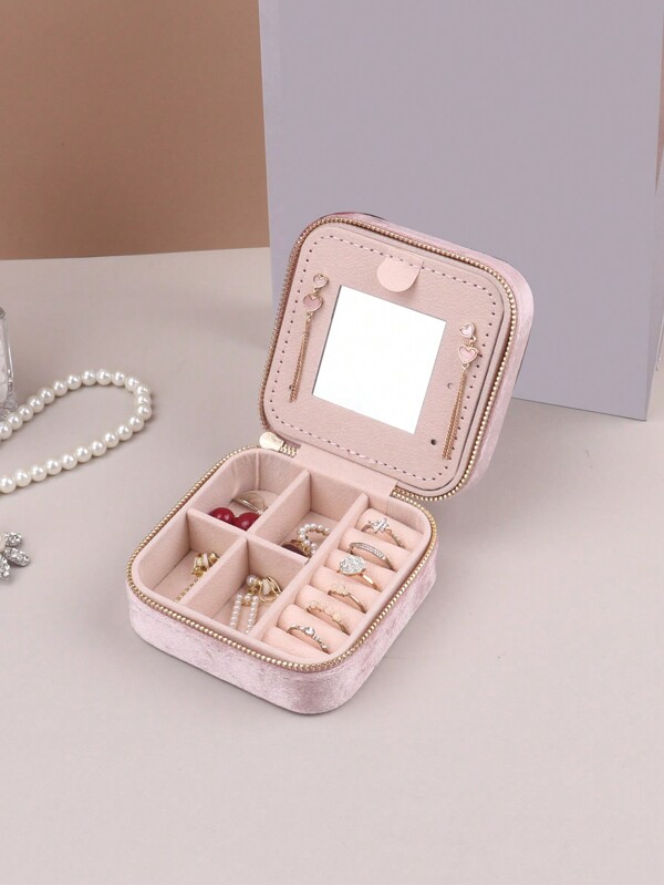 Velvet Zipped Jewelry Box, Portable Travel Jewelry Case Back To School