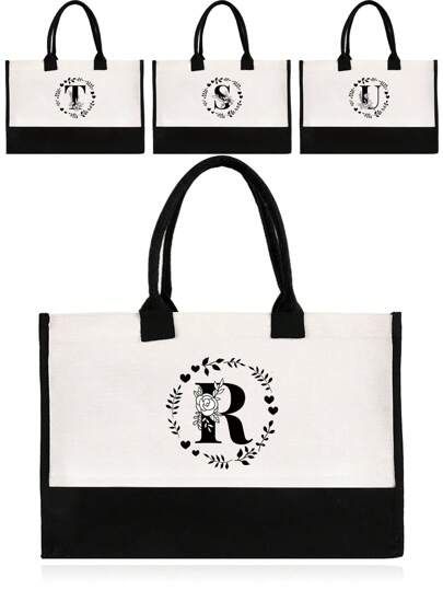 Bolsas de compras femininas vintage, bolsas de compras, grandes bolsas de praia de verão, bolsa de ombro portátil de grande capacidade, moda, 26 letras iniciais, bolsa de compras casual para meninas, bolsa de viagem, Boho Vibes