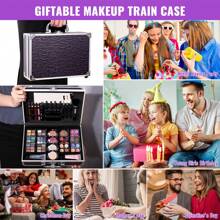 UCANBE Makeup Kit For Teen Girls & Women Full Kit, Beauty Train Case With Starter Cosmetics Set, Make Up Valentine's Day Gift Box With Eyeshadow,Lipgloss,Highlight,Blush,Lip&Eye Pen,Brush & More - 紫黑色 - 查看 5