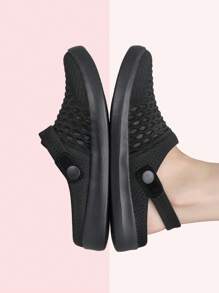 HKR Clogs Mules Comfortable Mesh Slippers Flat Sandals Indoor Outdoor - All Black - View 4