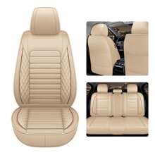 5 Seats Car Seat Covers Full Set PU Leather Front Rear Back Padded Cover Universal Auto Seat Protectors With Or Without Head Pillow For Most Cars Sedan Truck SUV - 米色/咖啡色系 - 查看 4