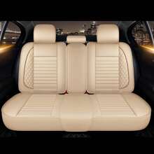 5 Seats Car Seat Covers Full Set PU Leather Front Rear Back Padded Cover Universal Auto Seat Protectors With Or Without Head Pillow For Most Cars Sedan Truck SUV - 米色/咖啡色系 - 查看 7