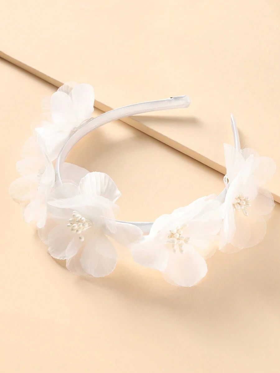 1 Diadema De Flores Blancas Para Niñas, Apta Para Fiestas De Bodas, Dama De Honor, Niña De Flores - Blanco - Ver 1