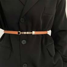 優雅1入女性珍珠裝飾復古腰帶，修身腰帶裝飾西裝，配有可調節扣環，時尚且百搭的黑色腰帶，適用於日常通勤 - 黑色 - 查看 8