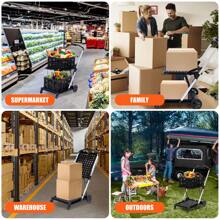 Collapsible Multi-Functional Mobile Cart With Folding Design And 1/2 Storage Crates, Ideal For Shopping And Storage (Black) - 2 個儲物箱 - 查看 5