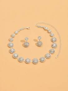 Women's Silver-Tone Butterfly & Floral Rhinestone 2 Pieces Jewelry Set (Necklace+Earrings) - Elegant Bridal Evening Jewelry