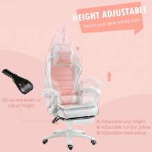 Vinsetto Racing Gaming Chair, Reclining PU Leather Computer Chair With Removable Rabbit Ears, Footrest, Headrest And Lumber Support - Pink - View 7
