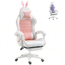 Vinsetto Racing Gaming Chair, Reclining PU Leather Computer Chair With Removable Rabbit Ears, Footrest, Headrest And Lumber Support - Pink - View 10