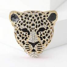 1pc Vintage Fashionable Rhinestone Leopard Head Shape Alloy Brooch, Multi-Purpose Animal Pin Badge - Apricot - View 1