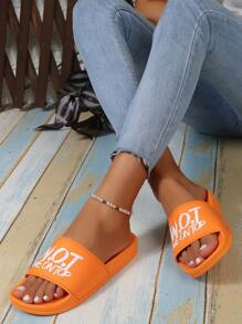 2023年新款時尚夏季女款柔軟橡膠底防滑且耐用黑色拖鞋,適用於室內和浴室 - 橘色 - 查看 5
