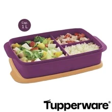 Eco Lunch Rectangular Con Divisiones 1L Tupperware - Morado con Naranja - Ver 1