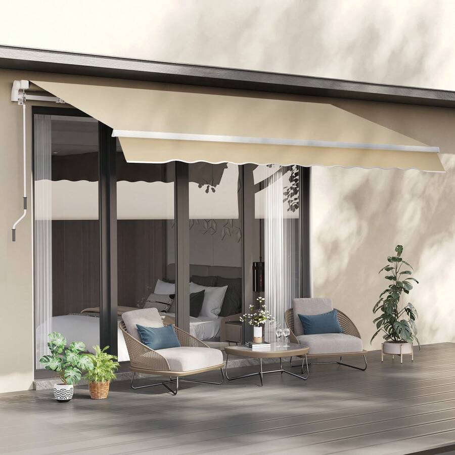 Outsunny 3.5x2.5m Manual Awning Window Door Sun Weather Shade W/ Handle ...