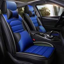 5-Seat Car Seat Covers Full Set Universal Fit PU Leather Automotive Seat Covers For Sedan SUV Truck - 藍色 - 查看 5