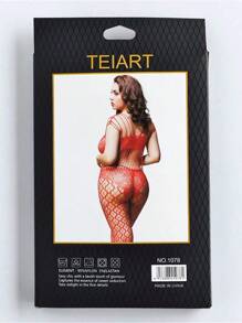 Lencería Sexy Full Body Stocking Hollow Out Bodystocking Sin Ropa Interior San Valentín - Rojo - Ver 2
