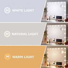 Makeup Mirror With Lighting, 58x46 Cm 15 LED Mirrors, Large Cosmetic Mirror With Dimmer Light, 3 Light Colors, Touch Control, With 10x Magnifying Mirror - White - View 3
