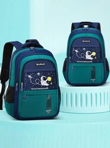 卡通風格背包,太空宇航員設計防水書包,適用於年齡在7至14歲男孩的大容量書包,是小學生的完美禮物 - 墨綠色 - 查看 2