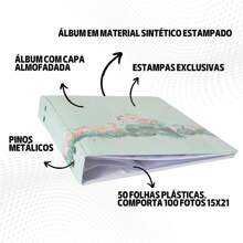 Álbum Fotográfico 15x21 para 100 Fotos SAFARI JIPE Verde Bebê Infantil - Verde Menta - Visão 3