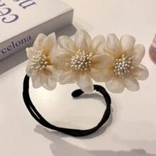1pc Elegant & Stylish Mesh Hair Bun Maker With Three Flowers, Suitable For Daily Use Boho,Hair Accessories Bun Hair Piece Hair Styling Pins, School Stuff - Flowers - View 9