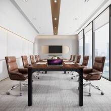 Tribesigns 6.5FT Conference Table, 78.7 Inche Rectangle Meeting Seminar Table, Large Business Tables For 6-8 People (Only Table) - Rustic Brown & Black - View 3