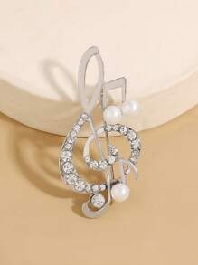 1 pieza Broche de lujo retro minimalista con perlas falsas y strass, adecuado para que las mujeres lo usen en trajes, vestidos y ropa formal - Plateado - Ver 4