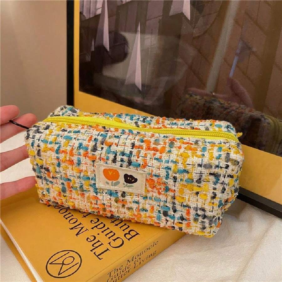 1 hộp đựng bút chì dệt, phong cách dễ thương của bé gái, sức chứa lớn, cực kỳ hấp dẫn, phong cách không phổ biến - Màu vàng - Xem 1