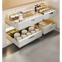 1set Cabinet Drawer Organizer, Kitchen Storage Pull-Out Basket, Multi-Level Spice Dish Plate Rack, Under Sink Pull-Out Storage Box - White - View 4