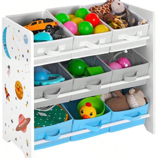 SONGMICS Estantería Infantil para Juguetes y Libros 9 Cajas de Tela no Tejida Extraíbles con Asas para Sala de juegos Escuela 625 x 295 x 60 cm Ahorro de espacio Blanco