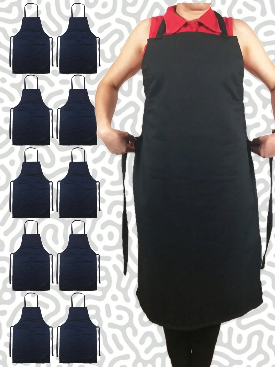 10 Bagless Long Apron Aprons Polyester Butcher Type Grease And Stain Resistant - Ideal For Sublimated Printing Screen Printing - 黑色 - 查看 1