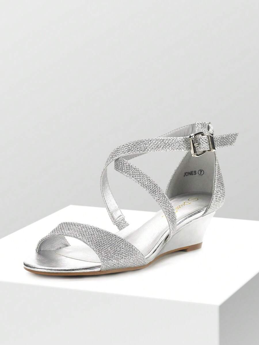 Women Wedge Sandals Adjustable Ankle Strap Open Toe Platform Low Wedge Work Valentine's Day Wedding Party Dating Prom Pump Wedge Sandals - Silver - View 1