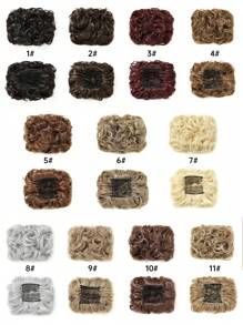 凌乱发髻发片，黑色发圈，女士盘发卷发发髻接发片，带发梳，易于拉伸，适合日常佩戴 - 黑色 - 查看 11