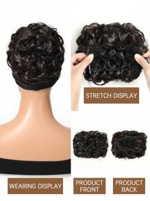 凌乱发髻发片，黑色发圈，女士盘发卷发发髻接发片，带发梳，易于拉伸，适合日常佩戴 - 黑色 - 查看 4