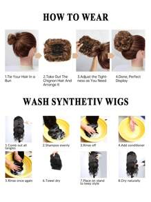 凌乱发髻发片，黑色发圈，女士盘发卷发发髻接发片，带发梳，易于拉伸，适合日常佩戴 - 黑色 - 查看 12