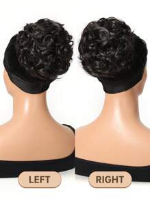 凌乱发髻发片，黑色发圈，女士盘发卷发发髻接发片，带发梳，易于拉伸，适合日常佩戴 - 黑色 - 查看 9