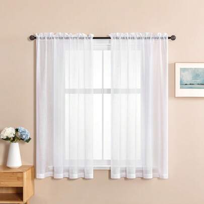 2 pièces Rideaux courts transparents à l'aspect de lin pour cuisine, tulle blanc, rideaux de salon et de chambre à coucher pour traitements de fenêtre. Rideaux modernes 2 pièces