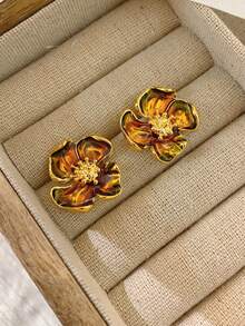 Hoa hồng Tím Thiết kế hoa 2024 Phong cách mới Hoa tai , Mới Phong cách Trung Quốc , Thích hợp Đối với Hình vuông , Đang hiển thị Nhỏ bé ; Cao cấp Và Quá quắt Hoa tai - Vàng - Xem 7